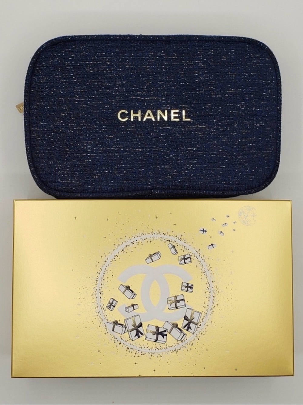CHANEL NWT Navy Blue Textured Iconic Makeup Bag Limited Edition Brand New